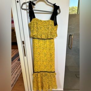 Pretty Yellow Floral MIDI dress- brand Whistles. Size US 4